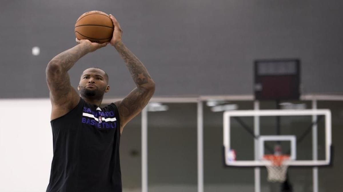 The Sacramento Kings’ DeMarcus Cousins practiced a shooting drill at Golden 1 Center on Tuesday, Sept. 27, 2016, in Sacramento, Calif