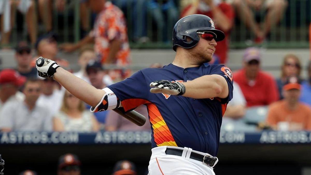 The Houston Astros’ AJ Reed batted against the Detroit Tigers in a spring training game on March 11 in Kissimmee, Fla.