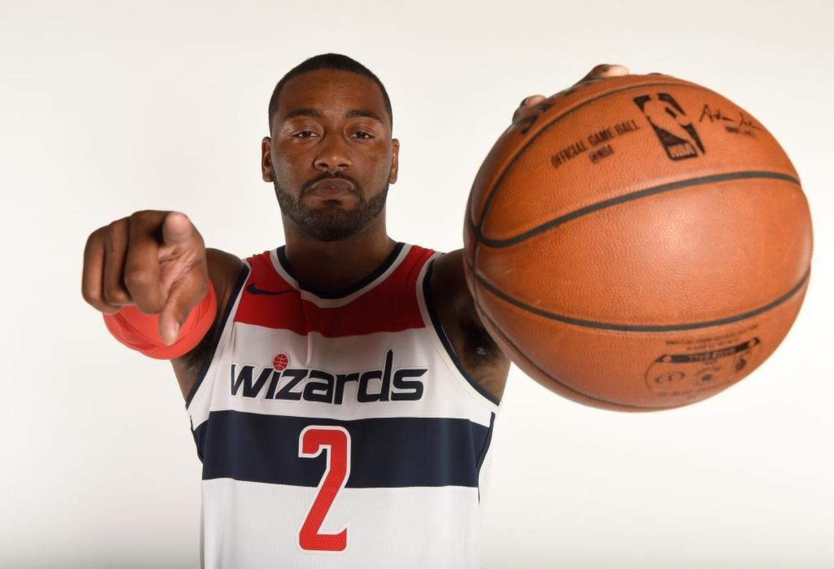 Washington Wizards guard John Wall (2) during an NBA basketball media day, Monday, Sept. 25, 2017, in Washington.
