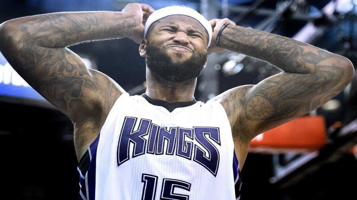 Sacramento Kings center DeMarcus Cousins (15) was upset after being called for a foul in the fourth quarter against the Cleveland Cavaliers on March 9, 2016, in Sacramento, Calif.