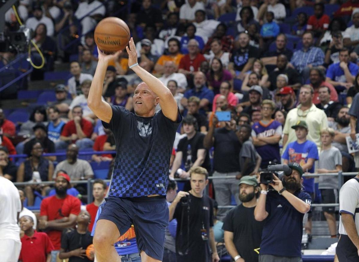 Former UK Wildcat Rex Chapman shoots during the Shoot 4 contest during the Big3 Basketball League games played at Rupp Arena in Lexington, Ky., Sunday, August 6, 2017.