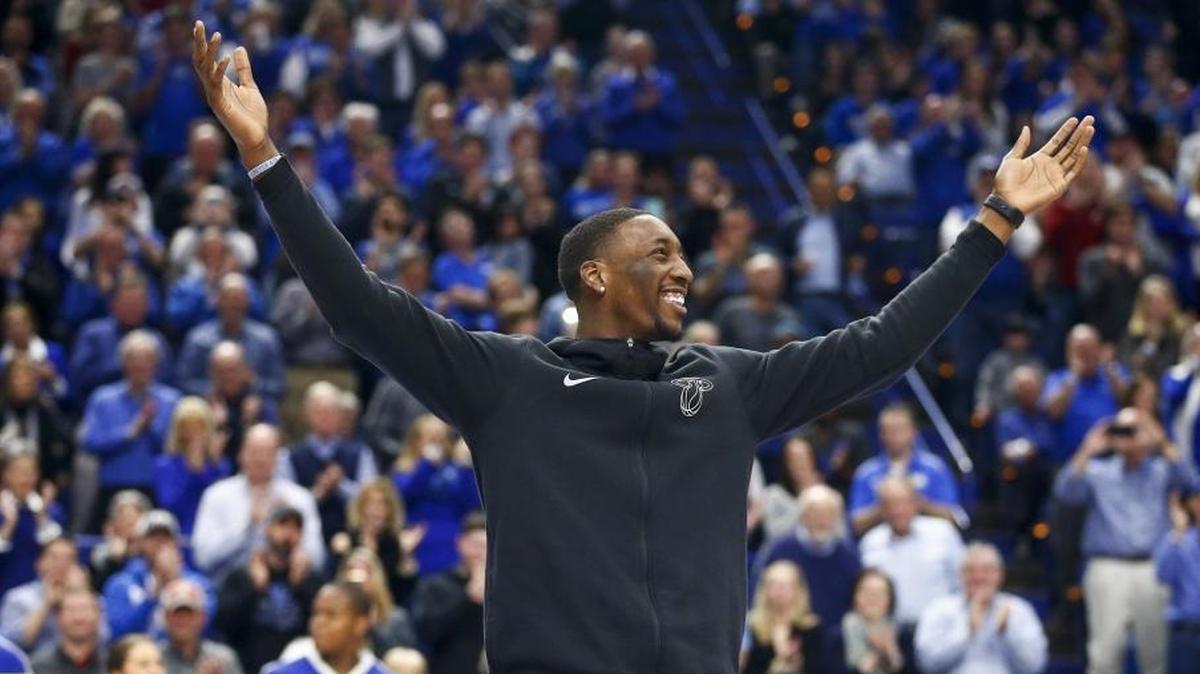 Former Kentucky basketball player and current Miami Heat rookie Bam Adebayo was the “Y” during a break in Kentucky’s game against Alabama in Rupp Arena on Saturday.