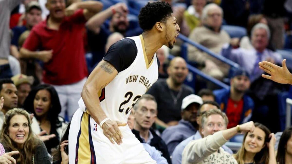 New Orleans Pelicans forward Anthony Davis celebrated during the second half against the San Antonio Spurs in New Orleans on Friday, Nov. 20, 2015. The Pelicans won 104-90.