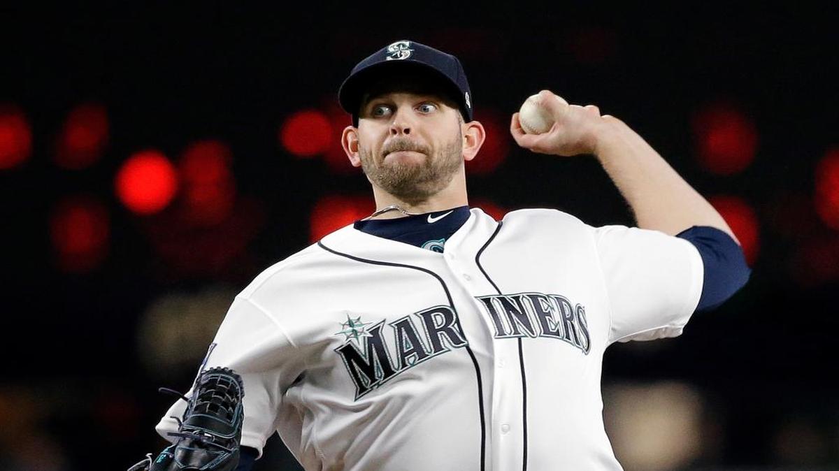 Seattle Mariners starting pitcher James Paxton throws against the Los Angeles Angels during the second inning of a baseball game Tuesday, May 2, 2017, in Seattle.