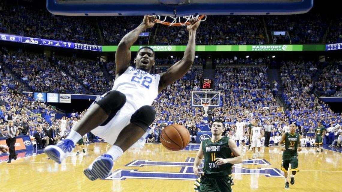 Kentucky forward Alex Poythress (22) went in for a first-half dunk against Wright State on Nov. 20, 2015, in Lexington.