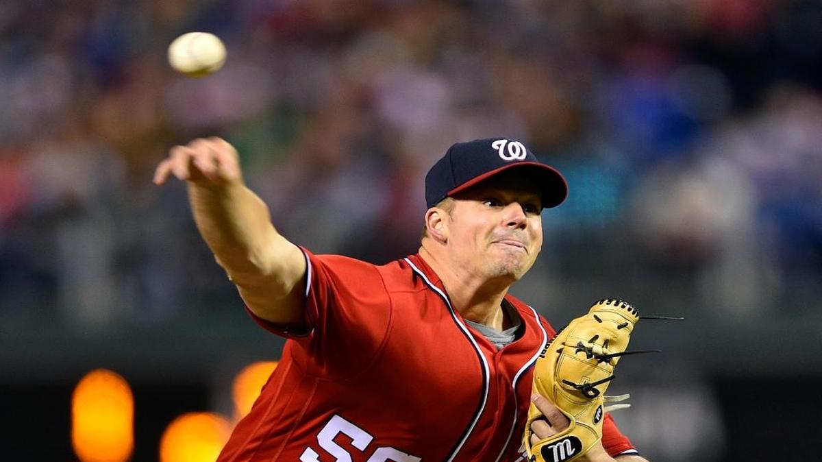 The Washington Nationals’ Joe Blanton threw during the fourth inning against the Philadelphia Phillies on April 8 in Philadelphia.