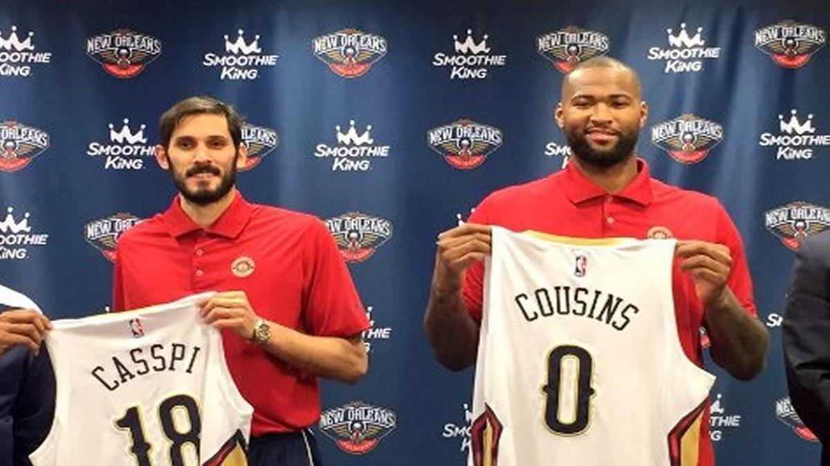 DeMarcus Cousins, right, and Omri Casspi were introduced to the New Orleans media on Wednesday