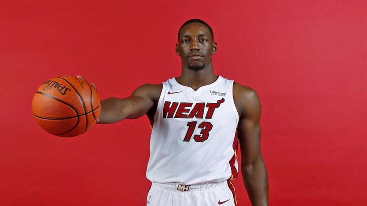 Miami Heat forward Bam Adebayo poses for the picture during the Media Day for the 2017-18 NBA season at AmericanAirlines Arena in Miami on Monday, September 25, 2016.