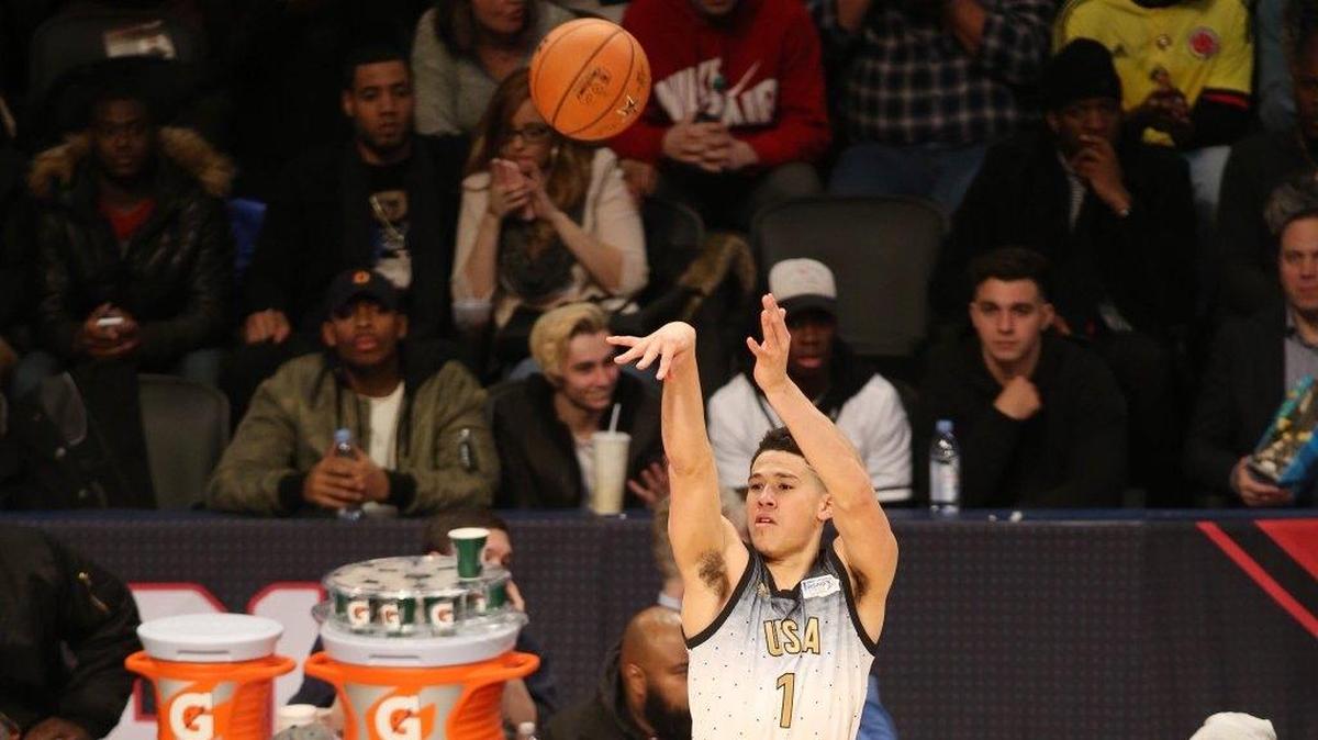 Phoenix Suns rookie Devin Booker hit a three-pointer during the Rising Stars Challenge game in Toronto.