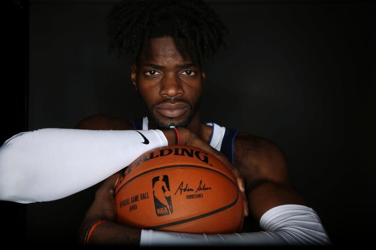Dallas Mavericks forward Nerlens Noel poses during an NBA basketball team’s media day Dallas, Monday, Sept. 25, 2017.