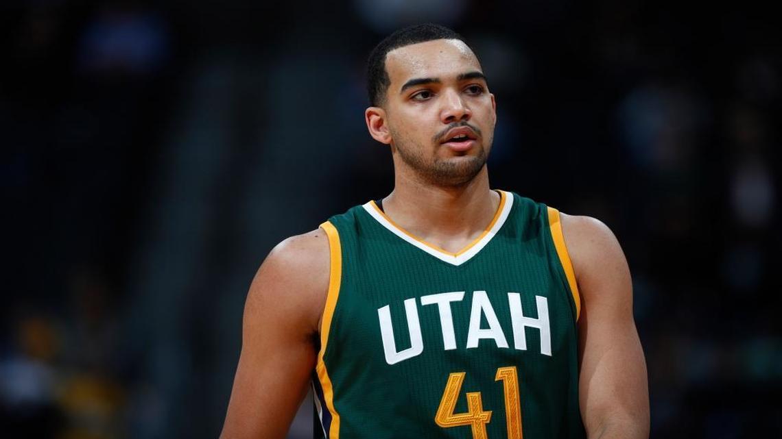 Utah Jazz forward Trey Lyles (41) in the second half of an NBA basketball game Tuesday, Jan. 24, 2017, in Denver. The Nuggets won 103-93.