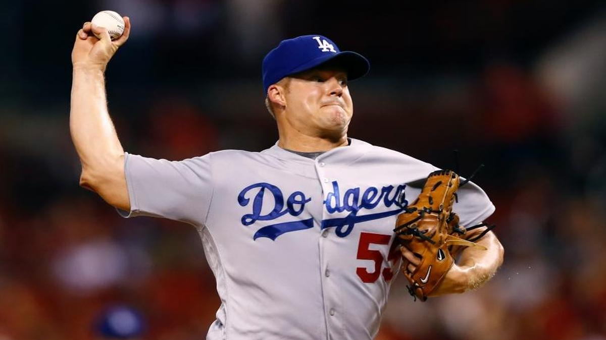 Los Angeles Dodgers relief pitcher Joe Blanton throws during the seventh inning of a baseball game against the St. Louis Cardinals, Sunday, July 24, 2016, in St. Louis. The Dodgers won the game 9-6.