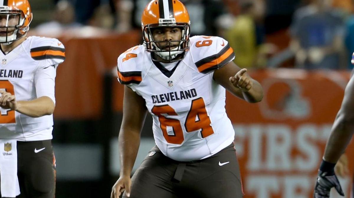 Cleveland Browns offensive tackle Darrian Miller (64) played against the Buffalo Bills during the preseason on Aug. 20, 2015.