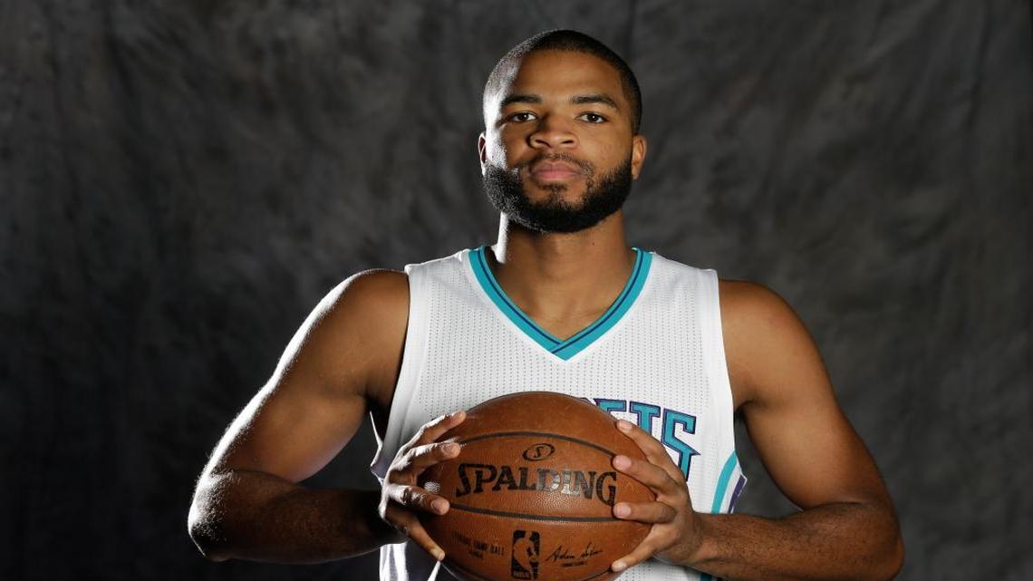 Aaron Harrison posed for a photo during the Charlotte Hornets’ media day on Sept. 26, 2016.