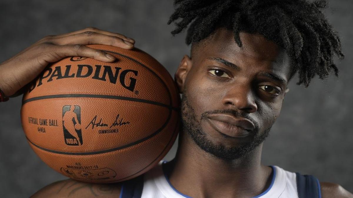 Dallas Mavericks forward Nerlens Noel (3) at Dallas Mavericks Media Day at American Airline Center in Dallas on Sept. 25, 2017.