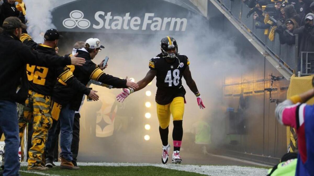 Pittsburgh Steelers linebacker Bud Dupree (48) is introduced before an NFL football game against the Arizona Cardinals, Sunday, Oct. 18, 2015 in Pittsburgh.