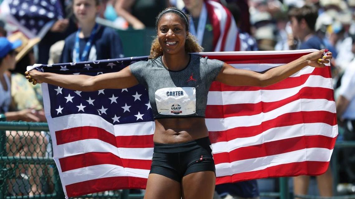 Kori Carter, a volunteer assistant coach at Kentucky, was third in the women’s 400-meter hurdles at the U.S. Track and Field Championships.