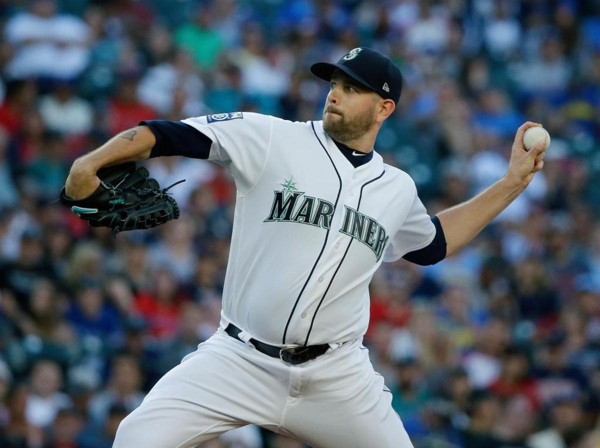 Seattle Mariners starting pitcher James Paxton throws against the Boston Red Sox in the first inning of a baseball game, Monday, July 24, 2017, in Seattle.