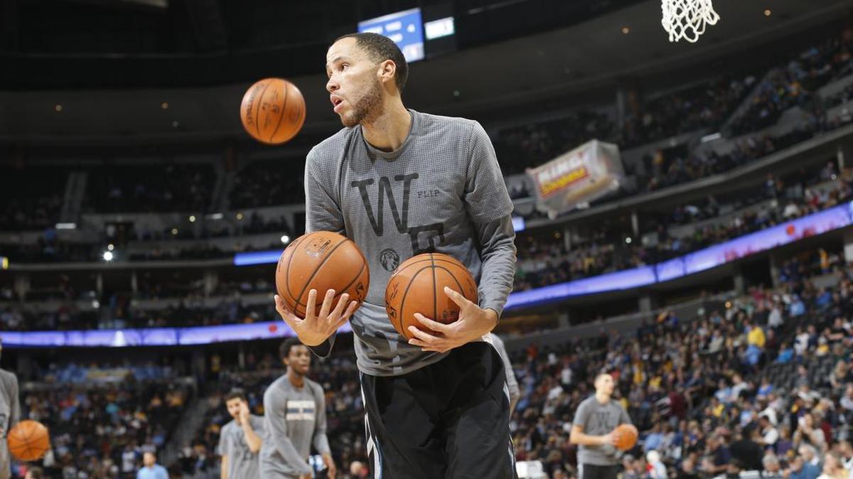 Minnesota Timberwolves forward Tayshaun Prince (12) warms up during the second half of an NBA basketball game Friday, Oct. 30, 2015, in Denver. Minnesota won 95-78.