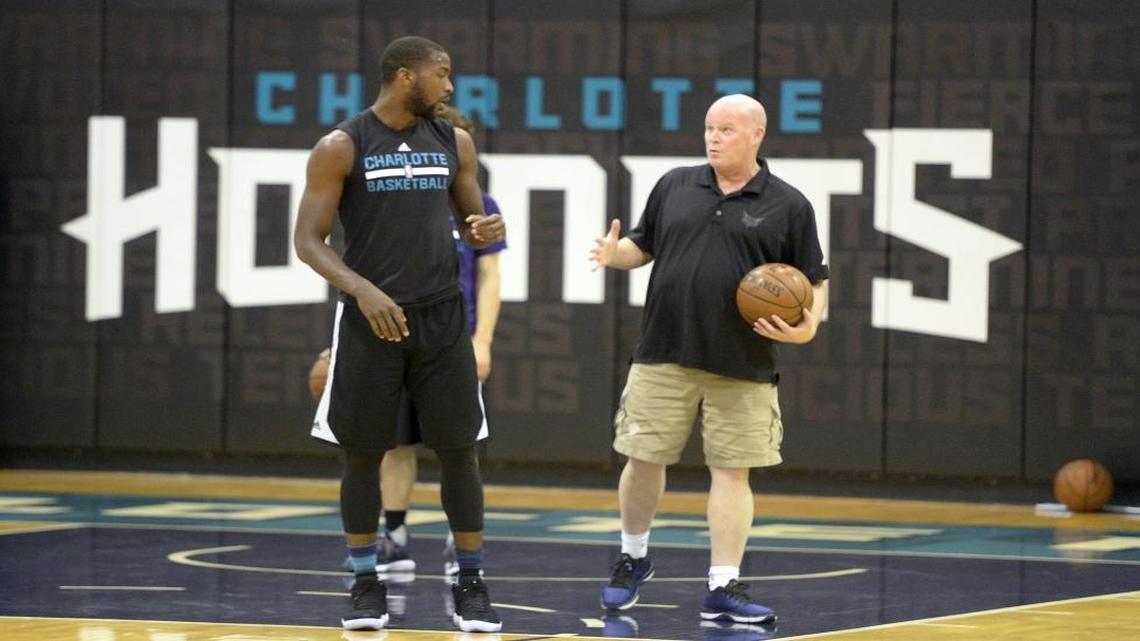 Charlotte Hornets Coach Steve Clifford, right, spent some one-on-one time this summer working on offensive moves in the post with small forward Michael Kidd-Gilchrist.