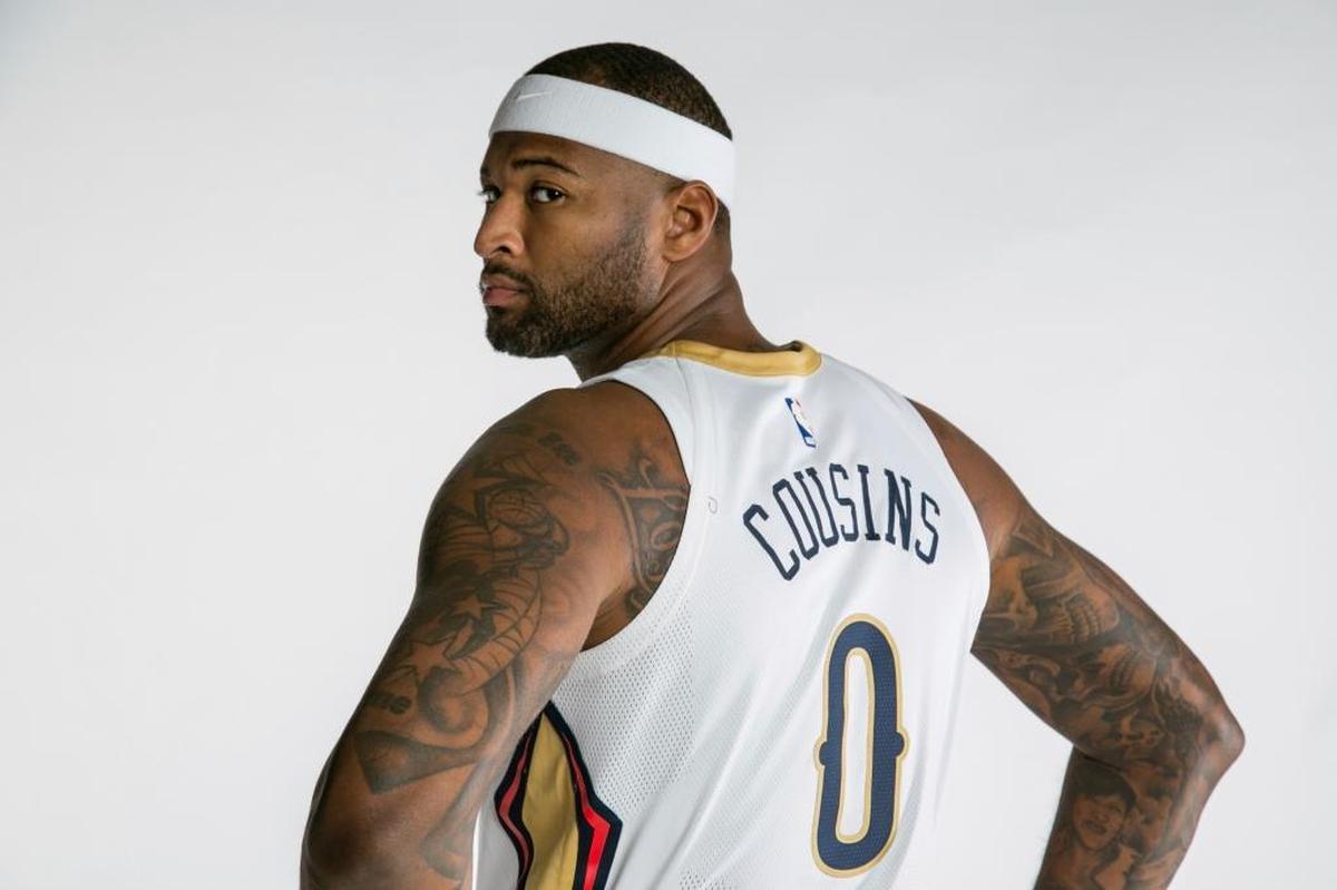 New Orleans Pelicans’ DeMarcus Cousins poses for a portrait during the NBA basketball team’s media day, Monday, Sept. 25, 2017, in New Orleans.