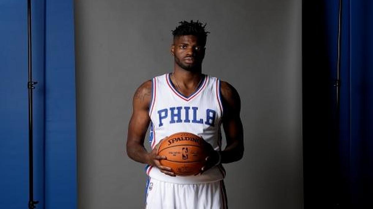 The Philadelphia 76ers' Nerlens Noel poses for a photograph during media day at the NBA basketball team's practice facility, Monday, Sept. 26, 2016, in Camden, N.J.