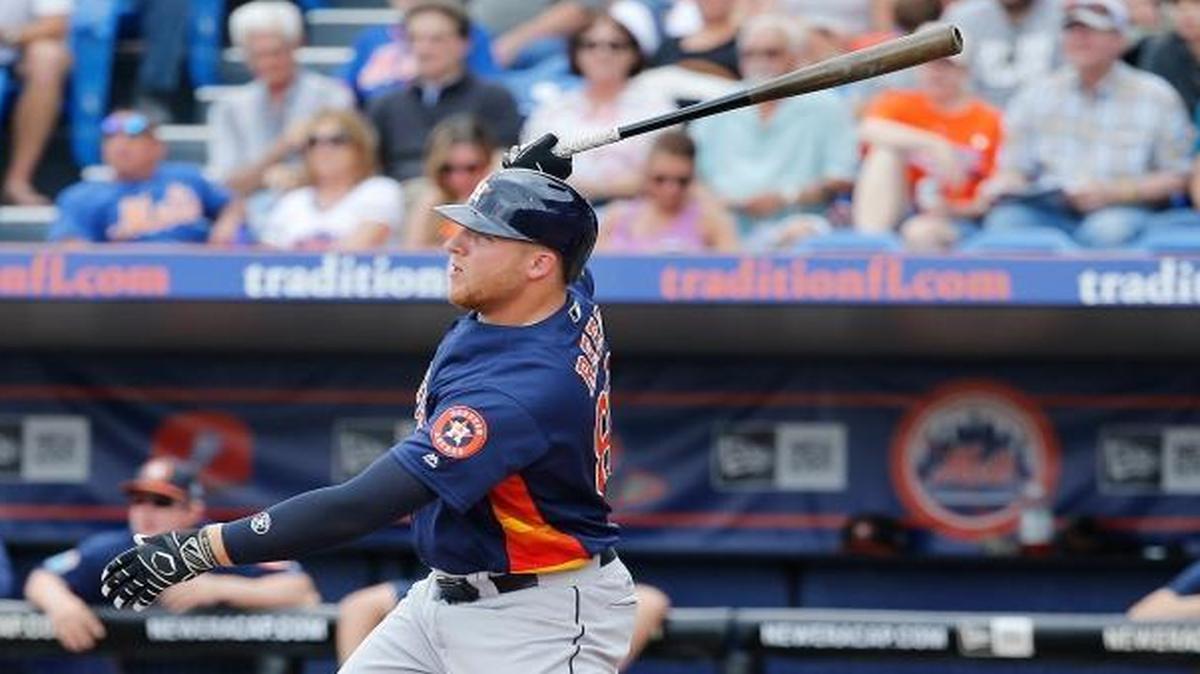 The Houston Astros’ AJ Reed hit an in-the-park home run off New York Mets starting pitcher Matt Harvey during the second inning of an spring training game on Thursday, March 24, 2016, in Port St. Lucie, Fla.