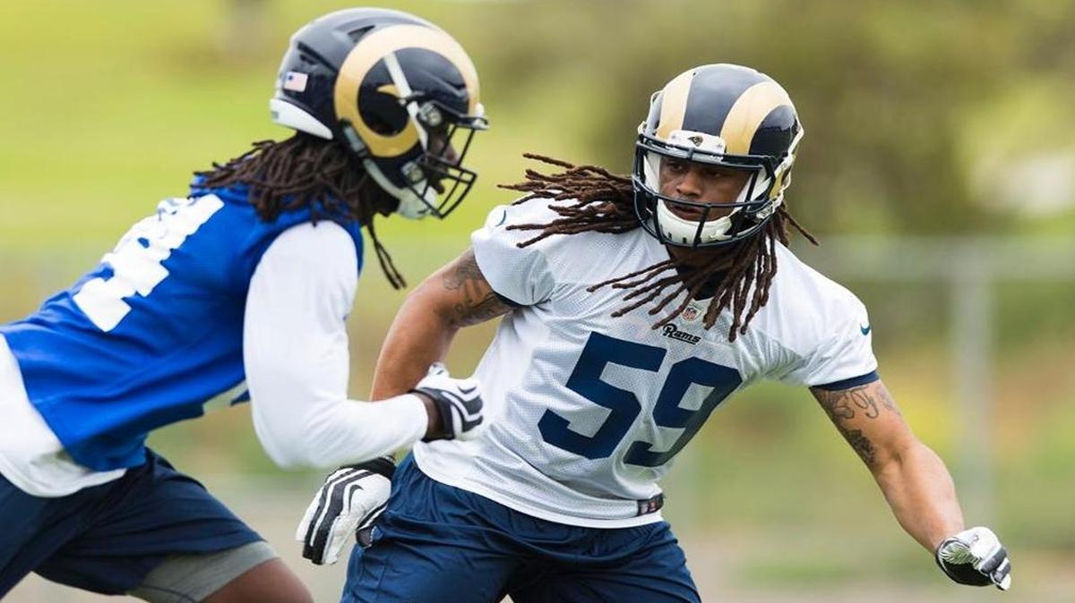 Los Angeles Rams rookie Josh Forrest (59) participated in an offseason practice on May 31, 2016.