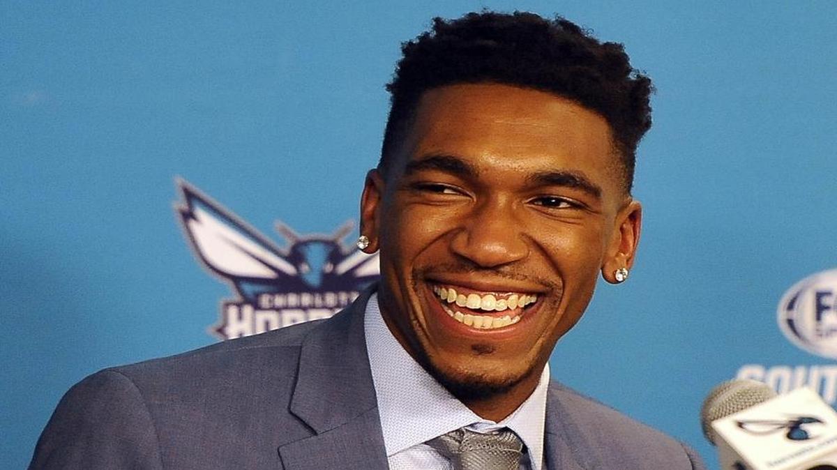 Charlotte Hornets first-round draft pick Malik Monk laughed during at a press conference on Friday, June 23, 2017.