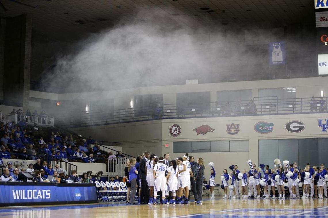 A cloud of smoke, left over from the team introductions, hovered over the UK women’s basketball team, one of the primary tenants of Memorial Coliseum..