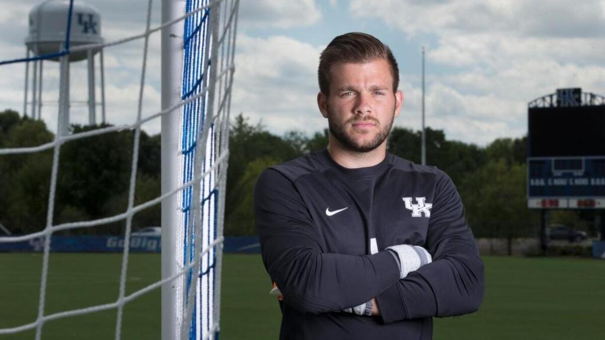 Kentucky goal tender Callum Irving on the home field in Lexington, Ky., on Aug. 20, 2015.