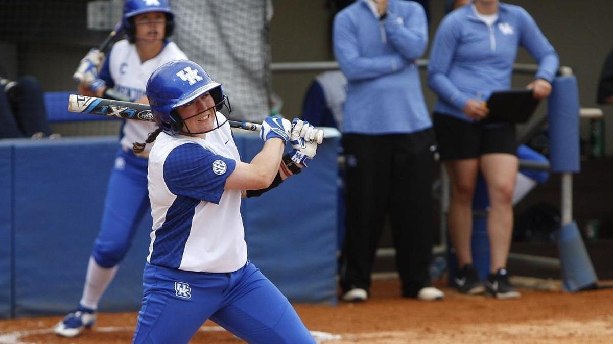UK pitcher Kelsey Nunley at bat against Mississippi St. at John Cropp Stadium in Lexington, Ky., Sunday, May 8, 2016.
