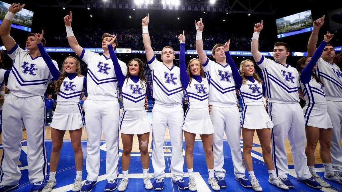 University of Kentucky cheerleaders line up following a game between the Kentucky Wildcats and the Virginia Tech Hokies at Rupp Arena in Lexington, Ky., Dec. 16, 2017.