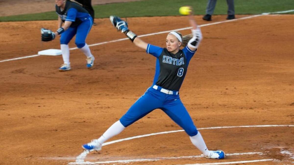 Kentucky's Erin Rethlake (8) threw a complete game as UK hosted Dayton at John Cropp Stadium on Thursday March 9, 2017 in Lexington, Ky.
