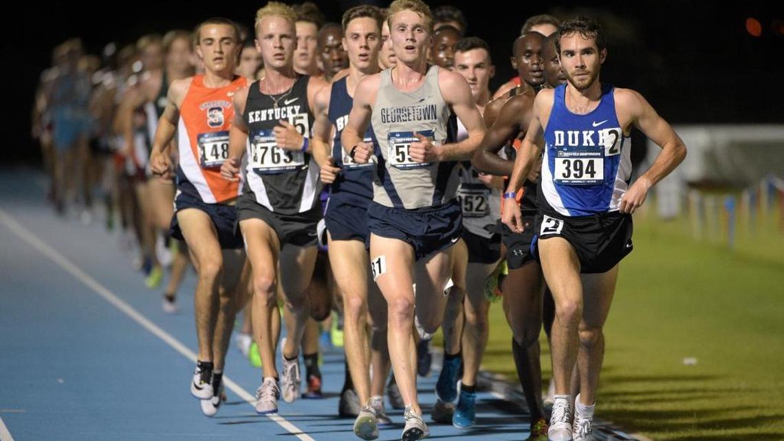 Kentucky’s Jacob Thomson (No. 763 at left) is among the favorites entering Wednesday’s 10,000-meter finals at the NCAA Outdoor Track and Field Championships.