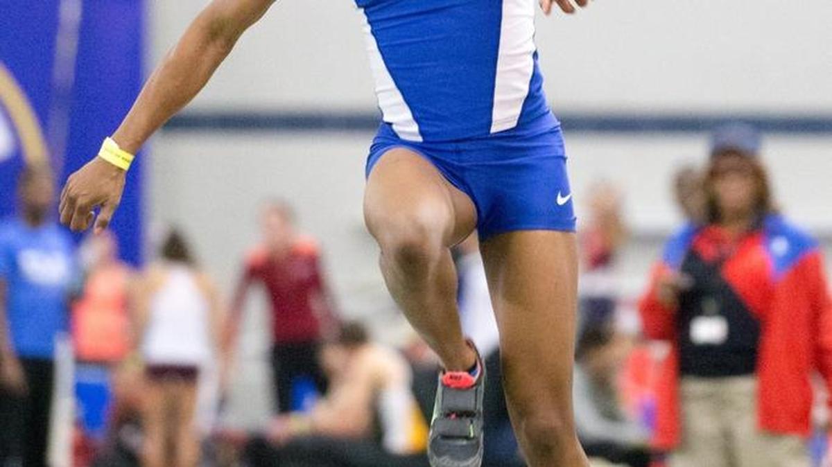 Kentucky’s Sha’Keela Saunders ranks No. 2 in the nation in the long jump.