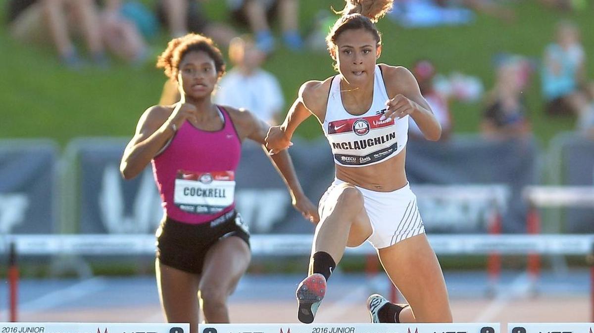 Sydney McLaughlin, right, shown here competing at last summer’s USA Track & Field Junior Outdoor Championships, will join UK in time for the 2017-2018 school year.