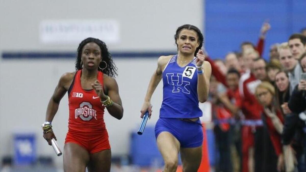 Kentucky’s Sydney McLaughlin ran in the final leg of the women’s 4x400-meter relay during Day 2 of the Kentucky Invitational at Nutter Field House on Saturday.