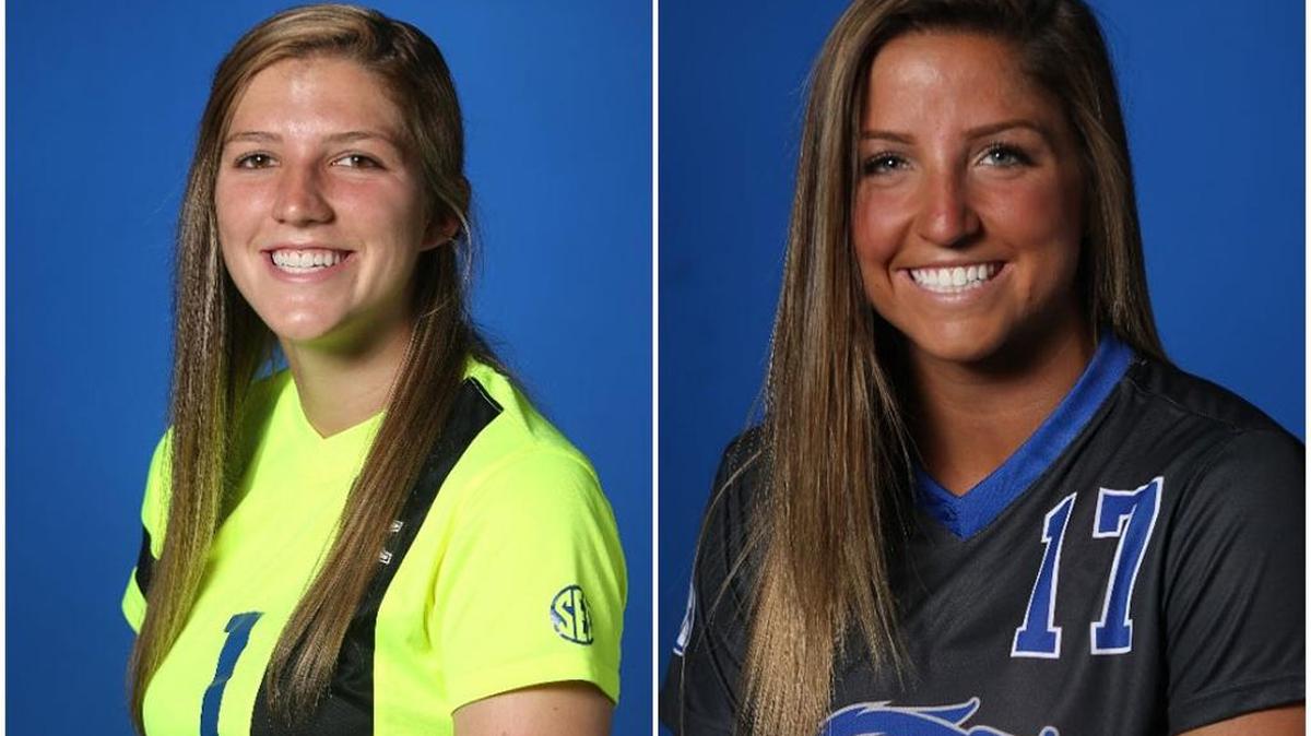 Freshman Evangeline Soucie, left, started her first game in goal for Kentucky, and junior Katy Keen scored UK’s only goal in the team’s season opener on Friday night.