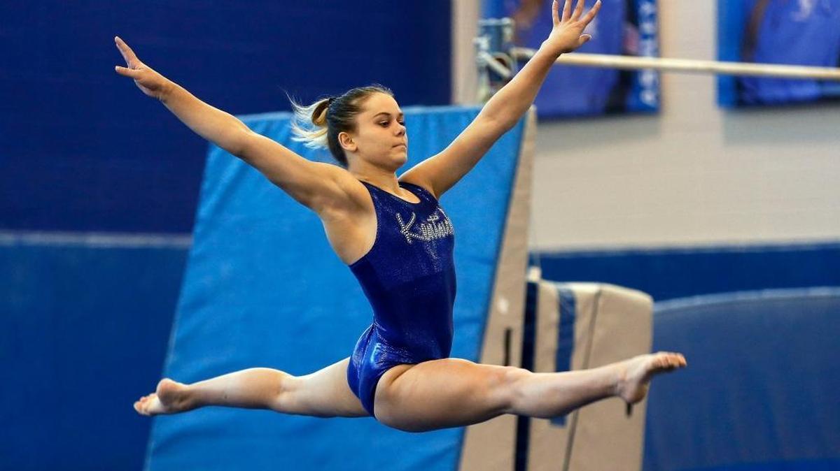 The UK gymnastics team shows off its skills at Excite Night Jan. 18. In this file photo, freshman Ella Warren practiced for the event in 2018.