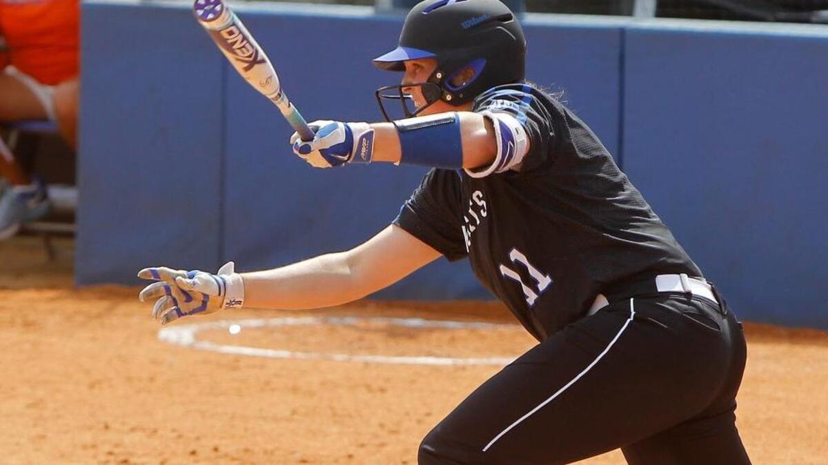 UK’s Abbey Cheek hit an RBI double against Florida during a game on April 15. Cheek hit a pair of two-run home runs in the SEC Tournament on Wednesday to power the Cats to a 7-3 win over South Carolina.