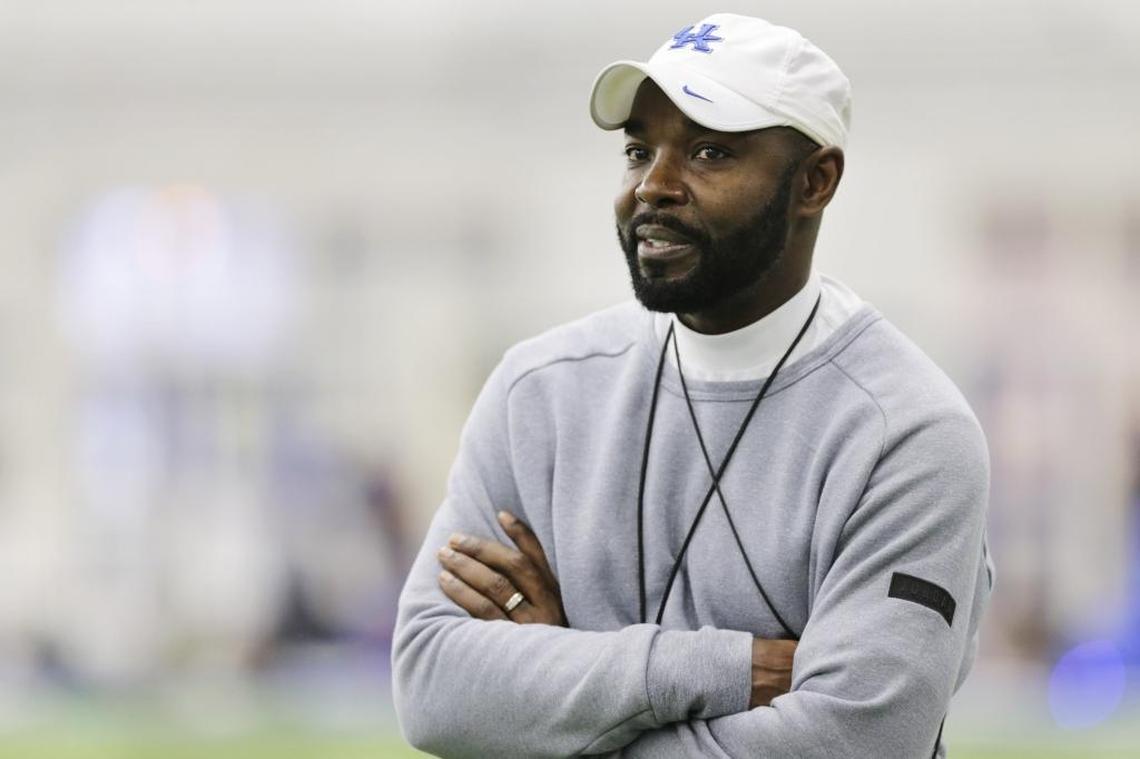 Coach Edrick Floreal at a UK track and field practice at Nutter Fieldhouse Lexington, Ky., on Jan. 12, 2017. Floreal’s women’s team is ranked No. 5 heading into the NCAA Outdoor Championships.