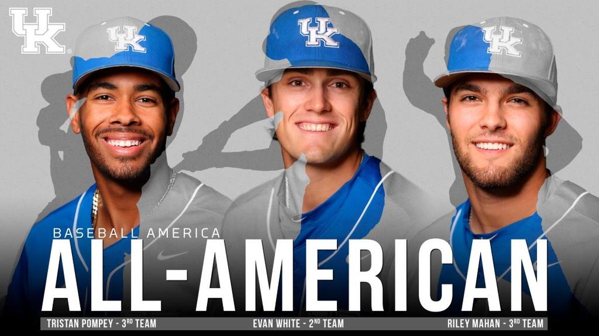 Kentucky’s Tristan Pompey, Evan White and Riley Mahan earned All-American honors from Baseball America.