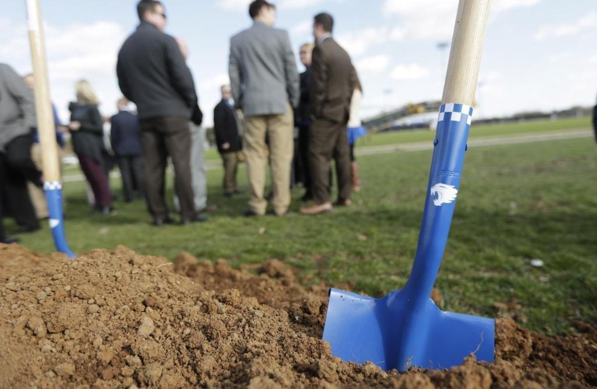 Shovels with the new UK Wildcat logo were used for a ground-breaking ceremony for a new University of Kentucky baseball stadium March 2, 2017.
