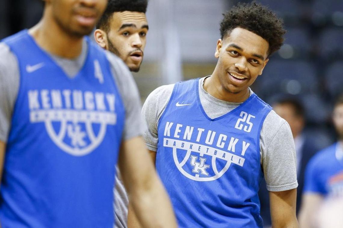 UK freshman PJ Washington joked with teammates during practice Wednesday at Phillips Arena in Atlanta.