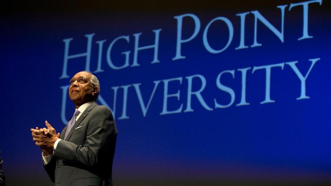 Tubby Smith is shown during an introductory press conference at High Point University in High Point, N.C., Tuesday, March 27, 2018. Smith is the new NCAA college basketball head coach at the school.