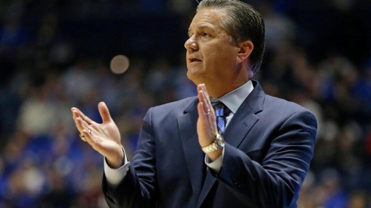 Kentucky Coach John Calipari cheered on his team against Alabama during the first half of their Southeastern Conference Tournament game in Nashville on March 11, 2016.