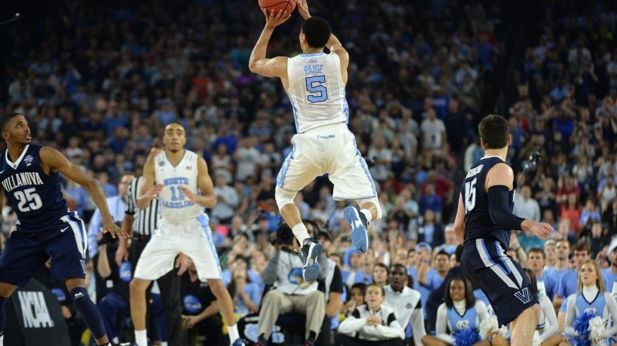 North Carolina’s Marcus Paige (5) made an off-balance three-pointer to tie the game at NRG Stadium in Houston on Monday night.
