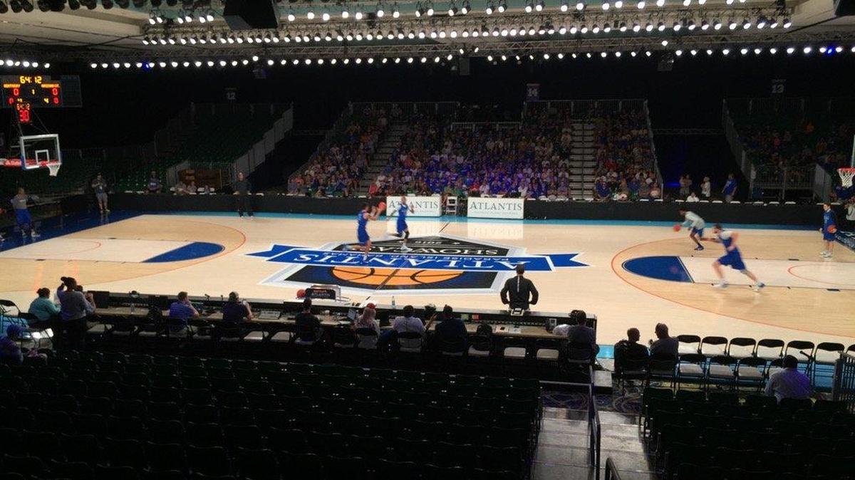 Kentucky put in a workout Sunday in the Bahamas ahead of Monday night’s game. The contest against Arizona State is being played in the Imperial Ballroom at the Atlantis Resort on Paradise Island. The ballroom covers 50,000 square feet and has a ceiling that is 26 feet high.