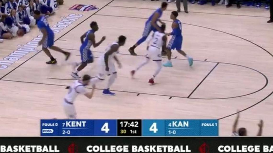 Kentucky’s game against Kansas on Tuesday was broadcast on ESPN, which abbreviated the Lexington university as “KENT” in its scoring graphic.